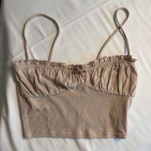 Lace made Tan Ruffled Crop Top